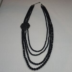 4 Strand Black Beaded Necklace